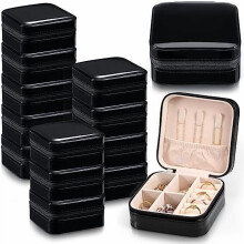 12 cutii mini pentru bijuterii de călătorie – organizator de cercei din piele PU, cutii cadou portabile (negru lucios)
