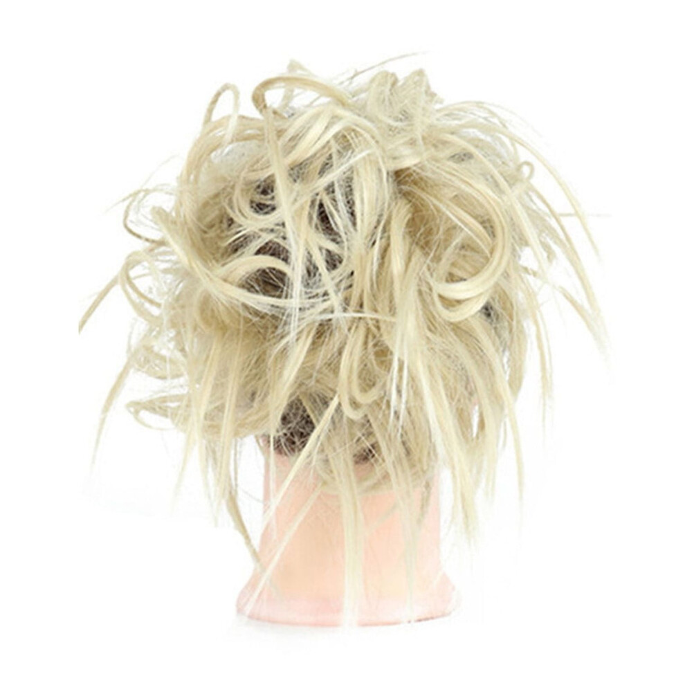 Blonde Brown Synthetic Wig with Messy Bun and Elastic Band