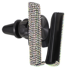 Suporte veicular para smartphone com estrutura em ABS e strass, ideal para uso em carros.
