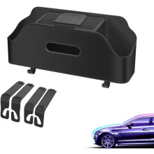 Organizador multifuncional 3 em 1 para banco traseiro de carro, com 2 porta-copos, porta-lenços e ganchos (preto)Z