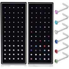 120pcs 22G L Shaped Stainless Steel Nose Studs Rings Piercing Pin Body Jewelry 1.5mm 2mm 2.5mm a Set White and Colour