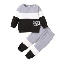 Bjutir Kleinkinder-Baby-Jungen Langarm-Tops mit Prints und Hose, Kinder-Freizeitmode, Winterkleidung, 2-teiliges Outfit-Set, Grau, Größe 3-6 Monate