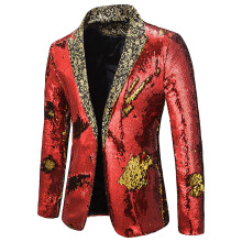 Blazer casual masculino com lantejoulas, vermelho, para outono e inverno, tamanho 4 (P)