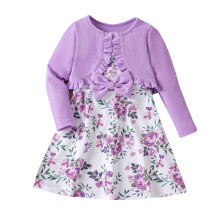 Prinsessekjole til spædbørnspiger med skuldertræk, todelt sæt, blomsterprintet bomuldskjole, ny forårskjole med mønstre, strikket cardigan,