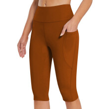 Női térdig érő leggings, magas derekú, jógához való edzőnadrág, nyári alkalmi viselet, zsebekkel