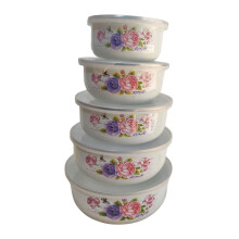 5 Pieces Mixing Bowl Set Fruits Salad Bowl Rice Bowl Multipurpose with Lids Food Storage Container for Food Biscuits Pancakes Rose
