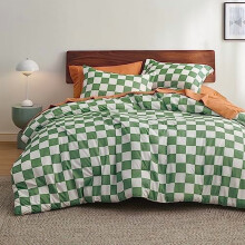 Juego de edredón tamaño Queen - Juego de edredón a cuadros para niños, 3 piezas, 1 edredón verde suave y 2 fundas de almohada