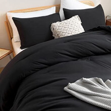 Edredón negro tamaño matrimonial para niñas, niños y adolescentes, 3 piezas (1 edredón estilo bohemio y 2 fundas de almohada), ropa de cama
