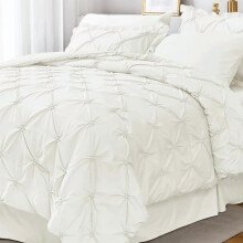 Juego de edredón de 7 piezas tamaño King color marfil – Juego de cama completo con sábanas, fundas de almohada con volantes y fundas de almohada.