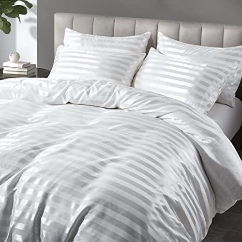 Elfenbensfärgad satinpåslakanset, 5 delar, Queen size