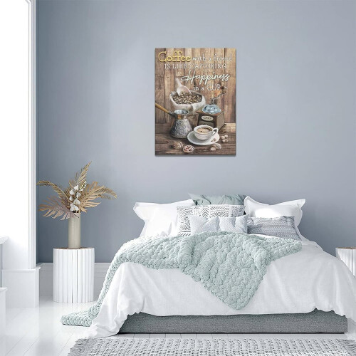 Τέχνη τοίχου σε καμβά με καφέ, 12"x16", Μοντέρνα ρουστίκ εκτύπωση με αποφθέγματα για 1