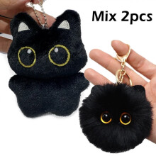 1/2 pieza Lindo muñeco de peluche de gato negro, pequeño colgante, almohada suave, cojín, muñeco de peluche de gato negro para niño y niña,