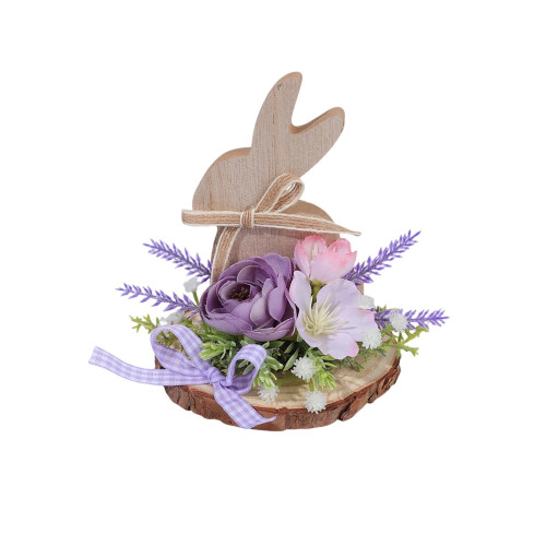 Enfeite de Páscoa de madeira roxa – Coelho, Ovo e Flor