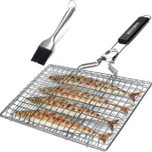 Fiskekurv i rustfrit stål, foldbar og bærbar med aftageligt håndtag og børste