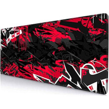 Gamingmuismat, groot XXL-muismat, antislip rubberen onderkant, muismat voor toetsenbord en muis met gestikte randen, 31,5 x 11,8 inch, zwart-rood