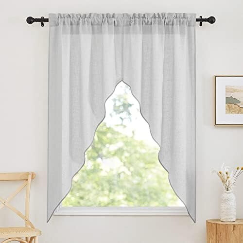 Perdele decorative semitransparente cu textură de in, 36x63 cm