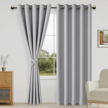 Blackout Curtains for Bedroom with Tiebacks – Room Darkening, Grommet Top, Silver Grey, 60x84", Set of 2 Panels
