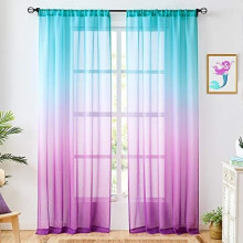 Perdele transparente din in artificial, model ombre, 137x213 cm, set de 2