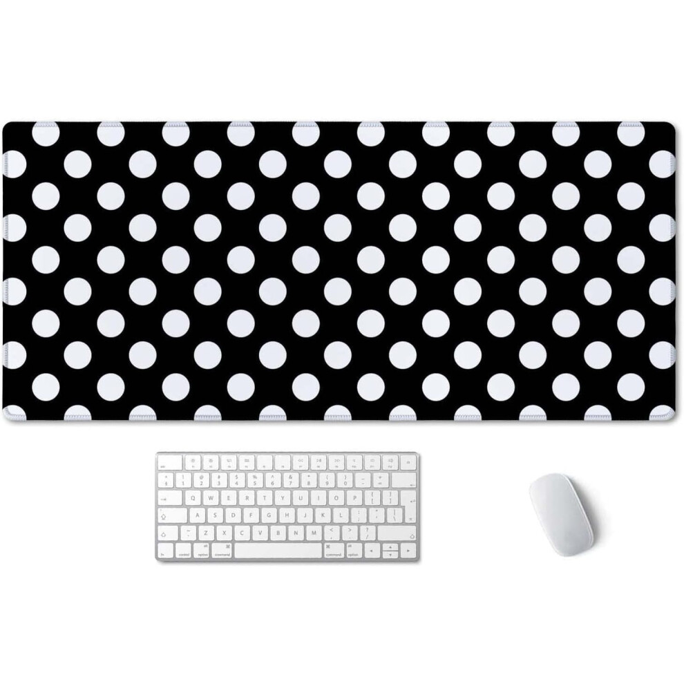 Large Gaming Mouse Pad (35.4X15.7 In), Stitched Edges, Rubber Base, Compatible With All Mice Â & Polka Dot Black/White 9353595326354