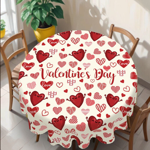 Rund dug til Valentinsdag, 70 tommer, polyester med hjerteprint 2