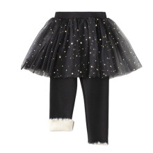 Toddler Girls Fleece Lined Leggings with Skirt Sequin Tutu Pants Winter Warm Leggings Elastic Cotton Pants Black 3-4 Years