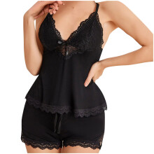 Damespyjamaset van doorschijnend kant, satijnen nachthemd en biker shorts, loungewear (S-XL) Romantisch en ademend