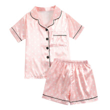 Lasten ja tyttöjen kesäiset satiinisilkkipyjamat, 2-osaiset yöasut, lasten pitkähihaiset, pyöreä kaula-aukkoiset topit, oloasut, pyjamat, pinkki