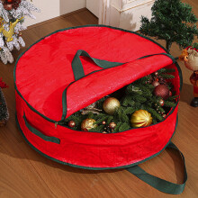 Aufbewahrungsbox für Weihnachtskränze, 24 x 24 x 7,5 Zoll, wasserdichte Weihnachtstasche mit Tragegriffen und Kartenfach