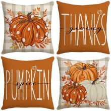 Housses de coussin automnales 45 x 45 cm, motif citrouilles et feuilles d'érable à carreaux Buffalo, idéales pour Thanksgiving et la décoration