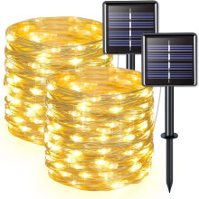 2-Pack 33FT Solar String Lights, 100 LED Warm White, 8 Modes, Waterproof Copper Wire Fairy Lights for Outdoor Patio, Tree, Yard, Garden – Compatible