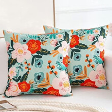 Kissenbezüge 16x16 (2 Stück), Frühling/Sommer Landhaus-Blumenmuster, Leinen-Blumengarten-Design für Terrasse, Sofa, Bett – Kompatibel mit