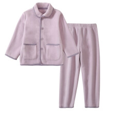 Barnesett i fleece i to deler – Mykt og varmt vinternattøy og hjemmedress for gutter og jenter, med knapper, lange ermer (Z02#Lilla, 5-6 år)