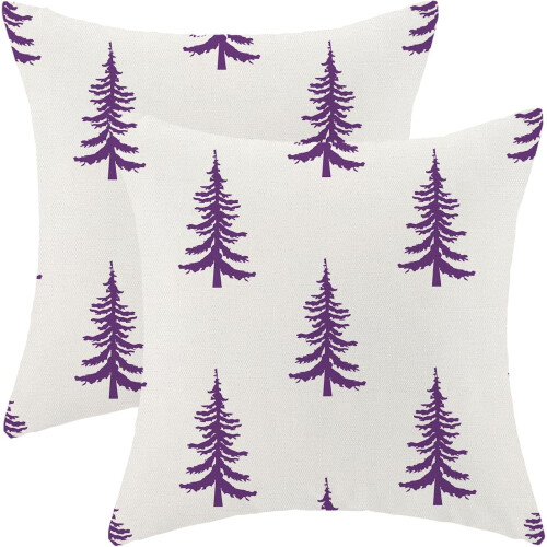 Capas de Almofada de Natal 45x45cm, Conjunto de 2, Árvore Vermelha e Cinza