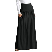 Dámska skladaná maxi sukňa s vysokým pásom a volánikmi, jednofarebná, s vreckom, plus veľkosť S-4XL