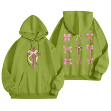 Kapuzenpullover mit grafischem Schleifenprint, überschnittene Schultern, lockere Passform, lange Ärmel, Preppy-Stil, Farbe: C-Grün, Größe XL,