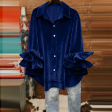 Women's Solid Ruffle Blouse, 3/4 Sleeve Button-Front Loose Top in Soft Polyester – Casual, Office & Party Wear