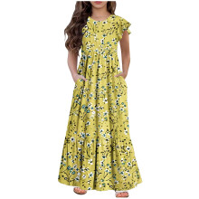 Casual maxi-jurk met ruitpatroon, korte mouwen en zakken voor meisjes van 6-12 jaar, geschikt voor de feestdagen.