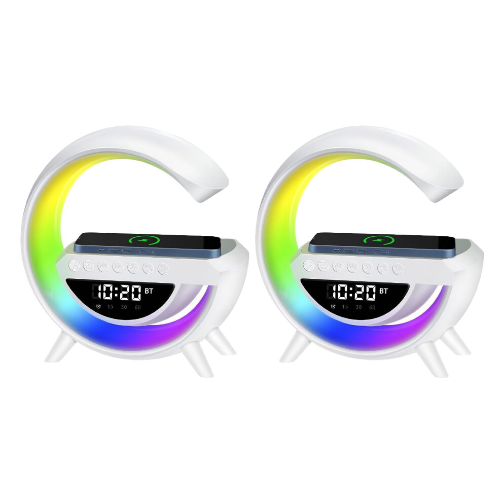Saker G-Shaped Led Wireless Charging Speaker With Bluetooth 5.2, Digital Clock, Mood Fm Radio & Alarm Â Compatible With Qi Devices Light 9313598892010