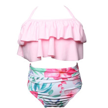 Tweedelige zwemoutfit met ruches en bloemenprint voor peuters, baby's en jonge meisjes, geschikt voor kinderen van 2-12 jaar en 4-5 jaar.