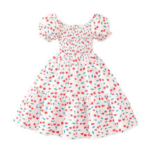 Vestido floral de verano para niñas, vestido plisado de manga corta abullonada con volantes, vestido de corte A, vestido estampado de estilo fresco