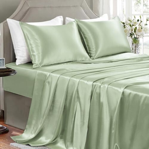 Ensemble de draps en satin – 4 pièces, polyester doux et soyeux