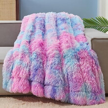 Fuzzy Faux Fur Throw Blanket Purple Rainbow Super Soft Cozy Plush Fuzzy Shaggy Blanket for Couch Sofa Bed (Purple Rainbow, Throw(50"x60"))