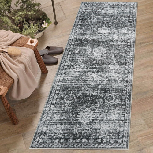 Πλενόμενο χαλί Boho με λουλούδια 2' x 6' 1