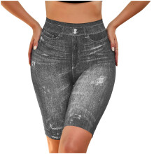 Moderigtige damejeanshorts og yogaleggings-kombination - Åndbare løbeshorts til træning, dameleggings med atletikprint i halv længde