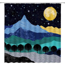 Duschvorhang im japanischen Stil mit Aquarell-Bergwald-Motiv