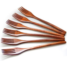 6-Pack Eco-Friendly Japanese Wooden Forks, 8.8" Reusable Natural Wood Salad/Dinner Forks – Compatible with Eco Dining