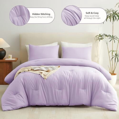 Lavender Queen Comforter Set Light Purple 3-Piece Boho 1