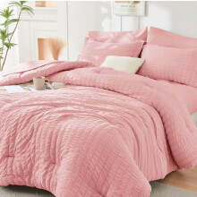 Juego de edredón individual rosa palo de seersucker de 5 piezas, juego de cama de lujo para todas las estaciones para el dormitorio, juego de ropa