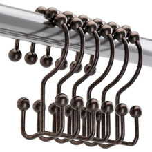 Shower Curtain Hooks Rings, Rust-Resistant Metal Double Glide Shower Hooks for Bathroom Shower Rods Curtains, Set of 12 Hooks - Bronze