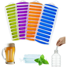 Set van 4 siliconen ijsblokjesvormen, BPA-vrij, flexibel en stapelbaar, zonder deksel, geschikt voor water- en sportflessen, 29 x 11,7 x 1,8 cm